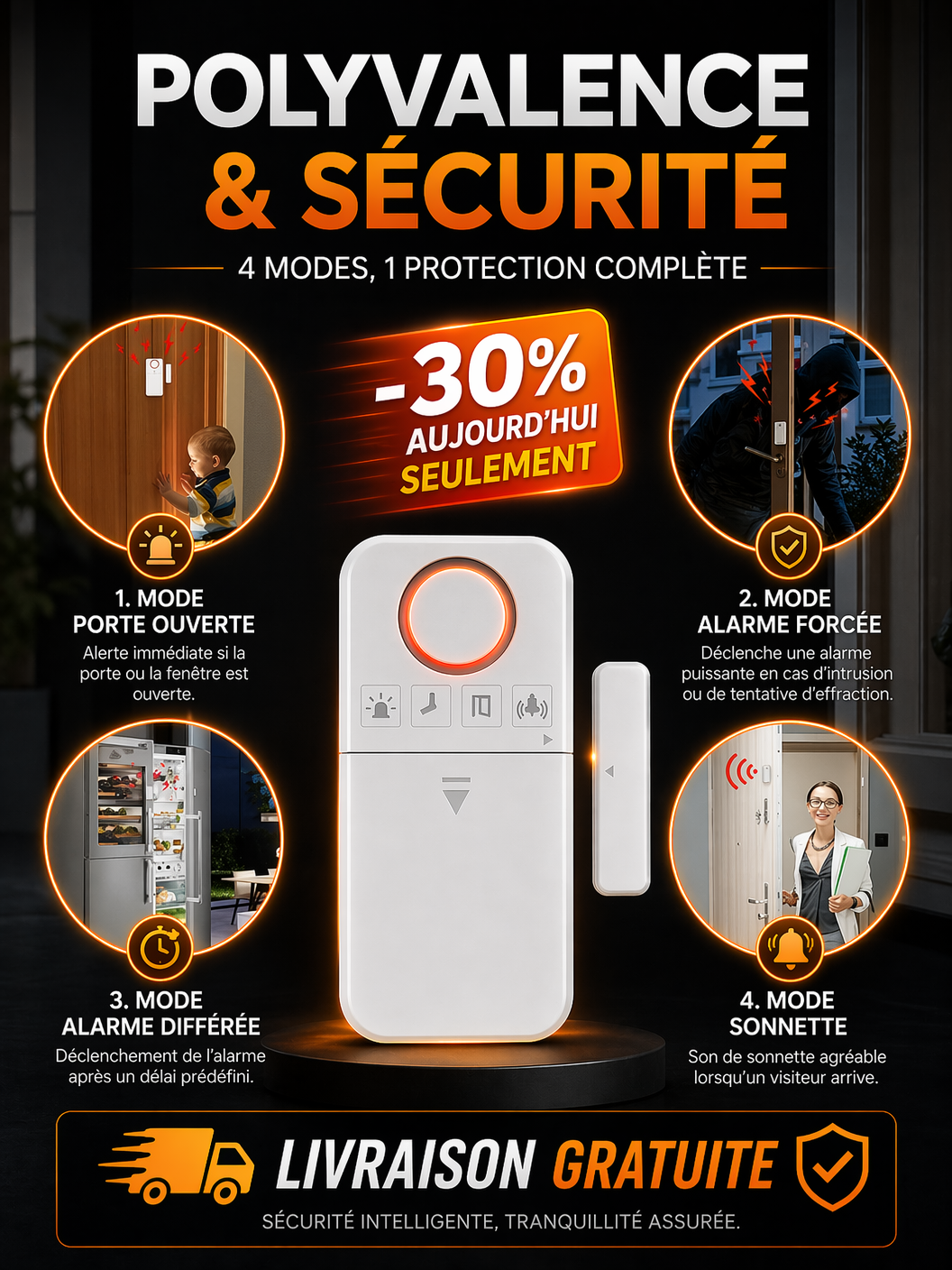 Alarme 4 Modes pour Portes & fenêtres