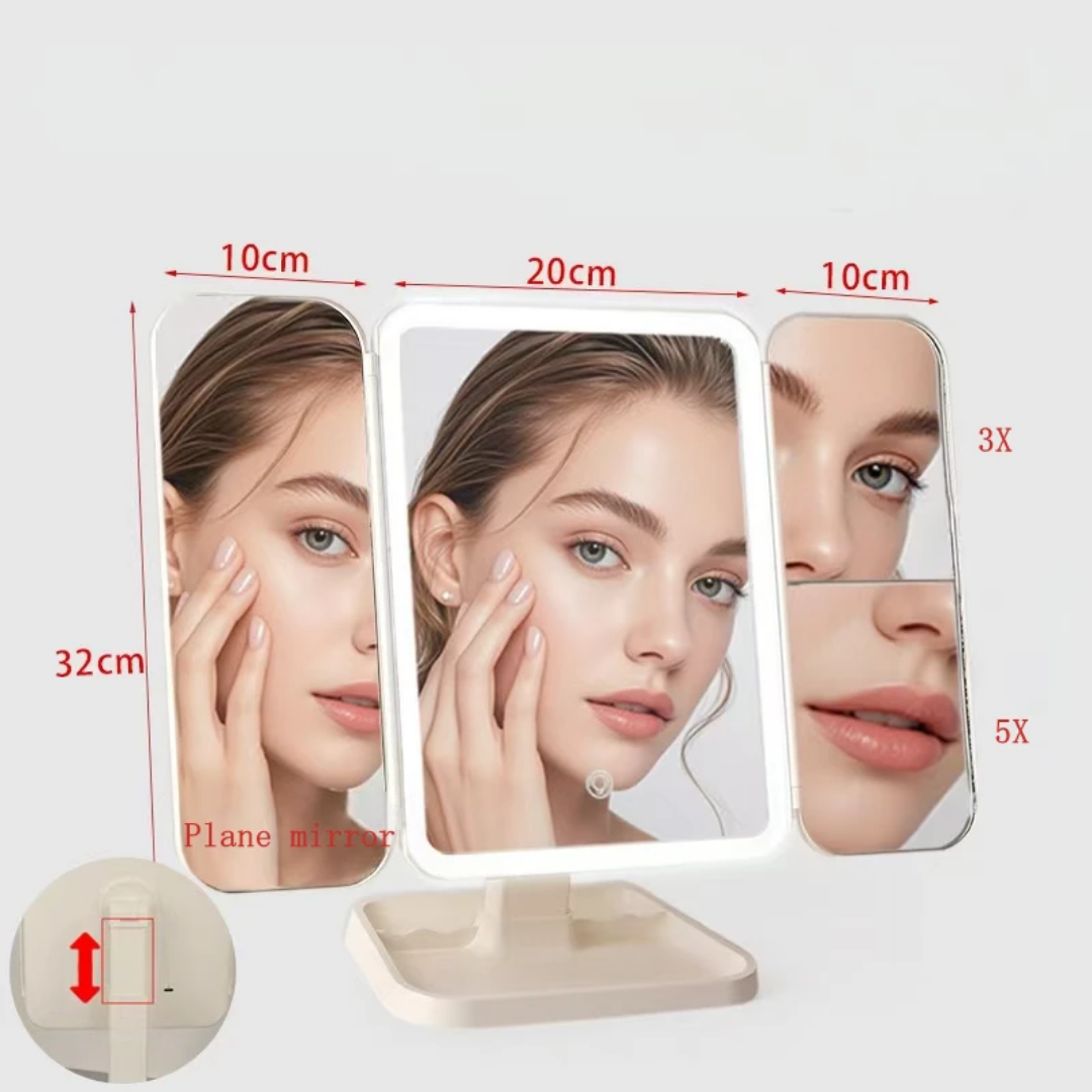 LumiFace™ – Miroir LED 3 Volets Beauté Pour Femme