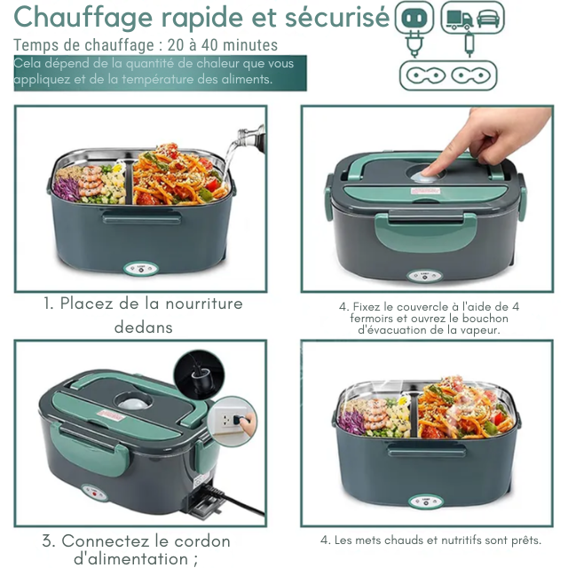 MINI LUNCHBOX ELECTRIQUE A DEUX COMPARTIMENTS (1,5 Litre au total)