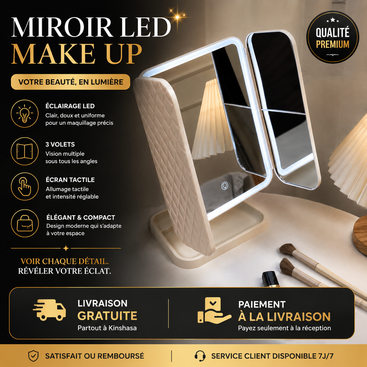 LumiFace™ – Miroir LED 3 Volets Beauté Pour Femme
