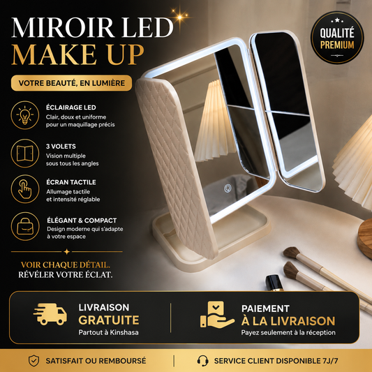 LumiFace™ – Miroir LED 3 Volets Beauté